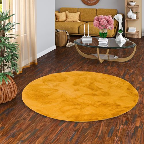 Tapis En Fourrure Plush Rond 80cm Jaune