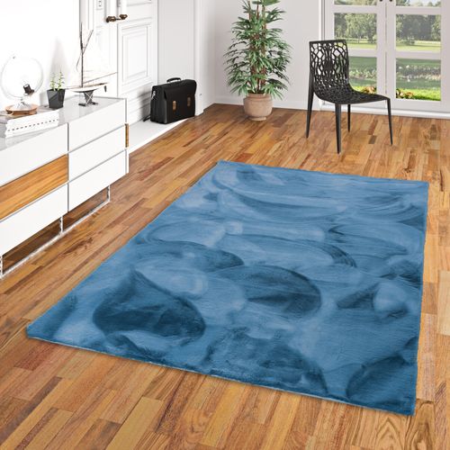 Tapis En Fourrure Plush 90x160cm Bleu