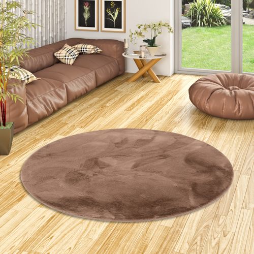 Tapis En Fourrure Plush Rond 80cm Brun