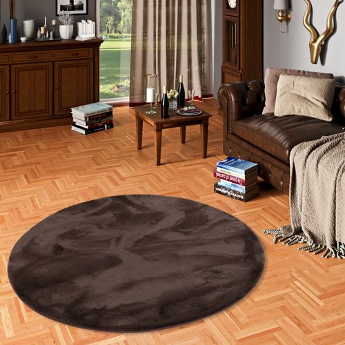 Tapis En Fourrure Plush Rond 80cm Brun