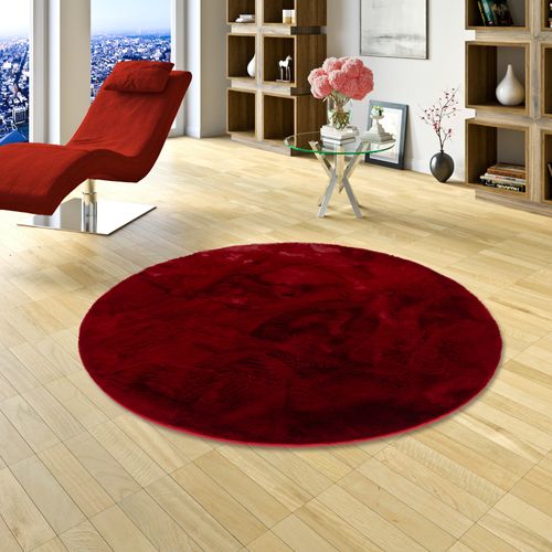 Tapis En Fourrure Plush Rond 80cm Rouge