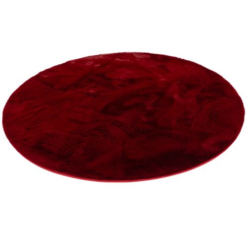 Tapis En Fourrure Plush Rond 80cm Rouge