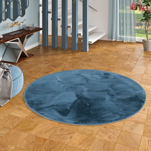Tapis En Fourrure Plush Rond 80cm Bleu