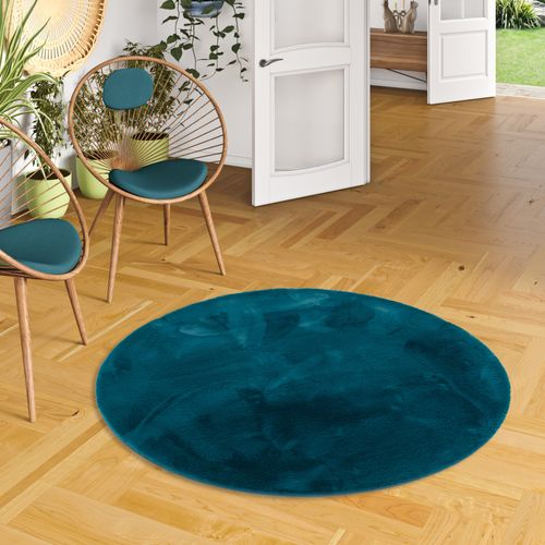 Tapis En Fourrure Plush Rond 160cm Bleu Foncé