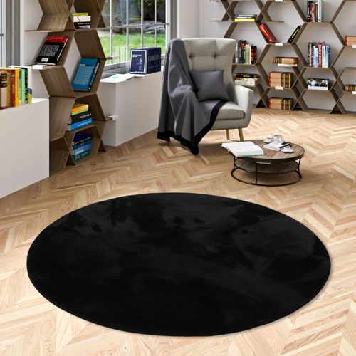 Tapis En Fourrure Pearl Rond 200cm Noir