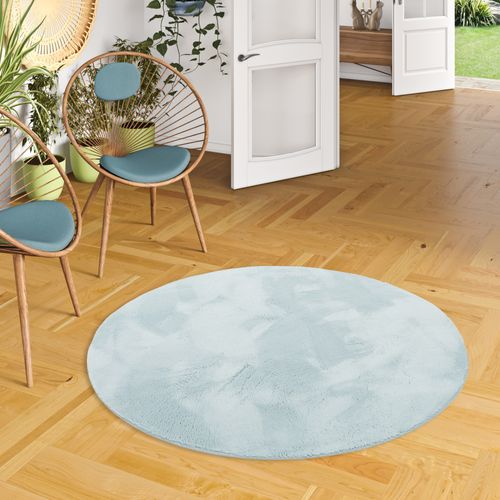 Tapis En Fourrure Pearl Rond 120cm Bleu