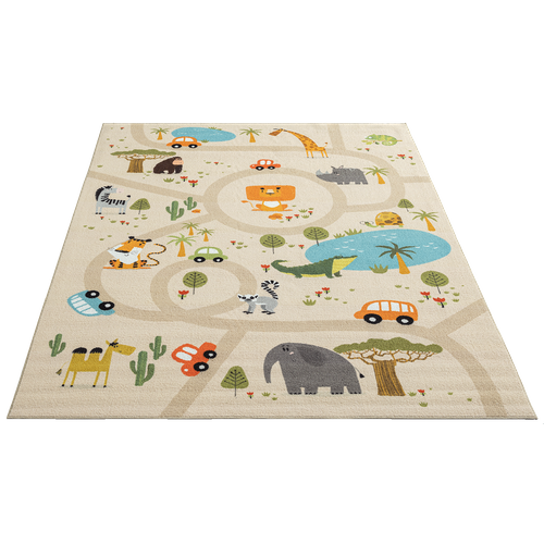 Happy Life Tapis Jeu Safari, Beige, 120x160 Cm