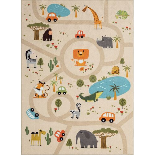 Happy Life Tapis Jeu Safari, Beige, 120x160 Cm