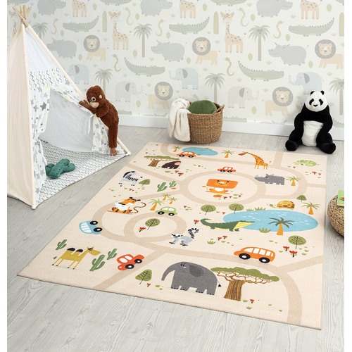 Happy Life Tapis Jeu Safari, Beige, 140x200 Cm