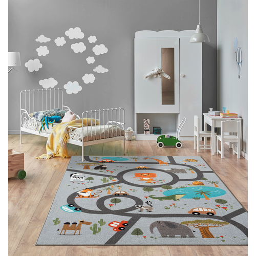 Happy Life Tapis Jeu Safari, Gris, 140x200 Cm