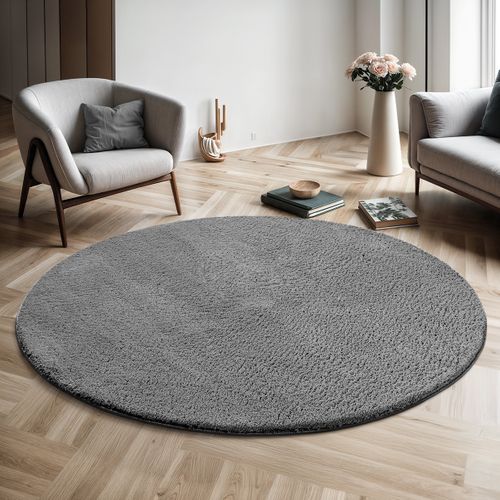Tapis Moelleux Poils Courts, Antidérapant, Lavable, Soft, Anthracite, 120 Cm
