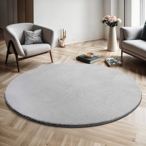 Tapis Moelleux Poils Courts, Antidérapant, Lavable, Soft, Gris, 120 X 120 Cm