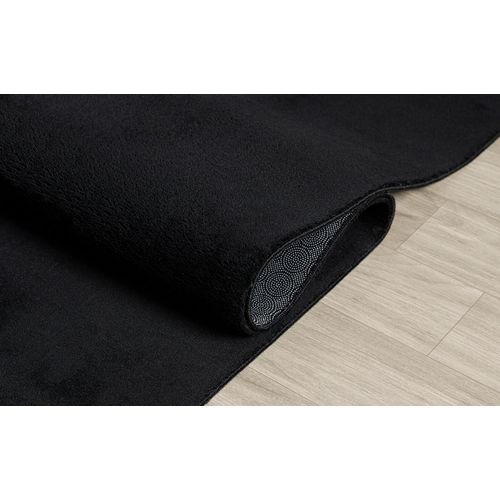 Tapis Moelleux Poils Courts, Antidérapant, Lavable, Soft, Noir, 80 X 150 Cm