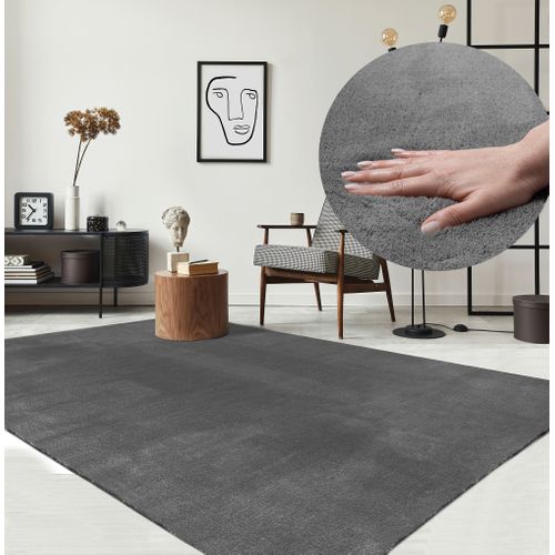 Tapis Moelleux Poils Courts, Antidérapant, Lavable, Soft, Anthracite, 60 X 110 Cm