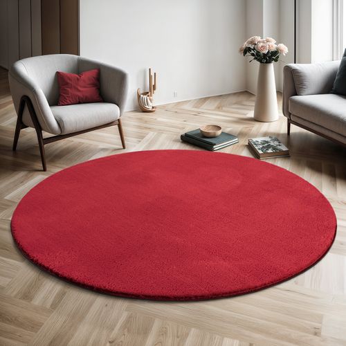 Tapis Moelleux Poils Courts, Antidérapant, Lavable, Soft, Rouge, 200 X 200 Cm