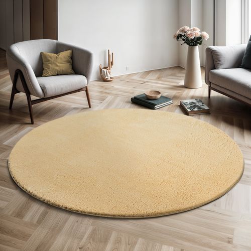 Tapis Moelleux Poils Courts, Antidérapant, Lavable, Soft, Or, 120 X 120 Cm