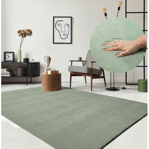 Tapis Moelleux Poils Courts, Antidérapant, Lavable, Soft, Vert, 240 X 340 Cm