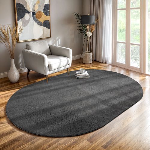 Tapis Moelleux Poils Courts, Antidérapant, Lavable, Soft, Anthracite, 140 X 200 Cm