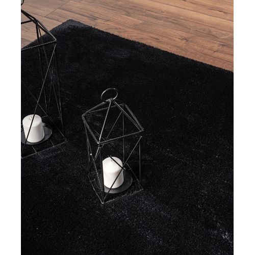 Tapis Moelleux Poils Courts, Antidérapant, Lavable, Soft, Noir, 160 X 160 Cm
