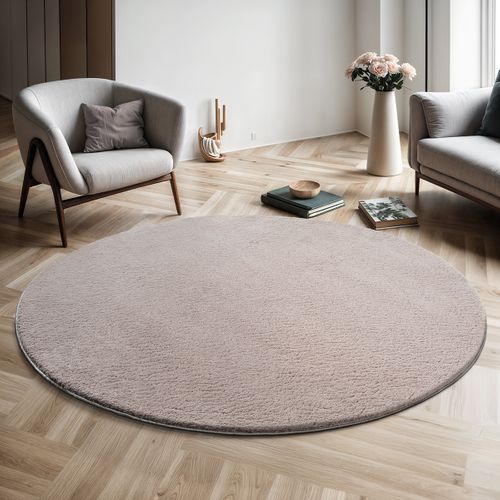 Tapis Moelleux Poils Courts, Antidérapant, Lavable, Soft, Sable, 120 X 120 Cm