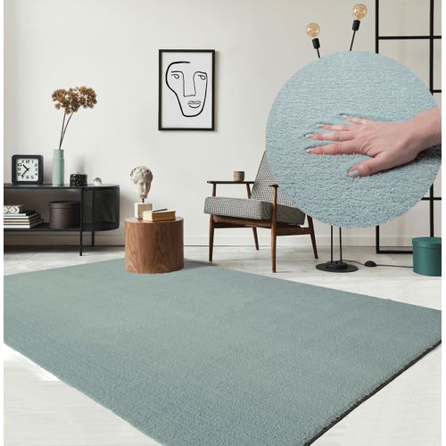 Tapis Moelleux Poils Courts, Antidérapant, Lavable, Soft, Bleu, 60 X 110 Cm