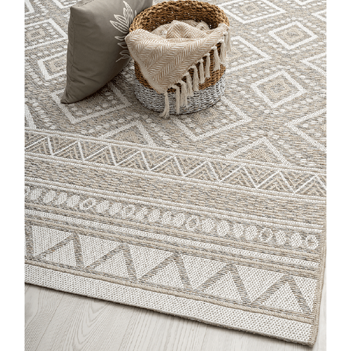 Tapis Calgary Tissé Plat Extérieur Design Moderne, Beige, 140x200 Cm