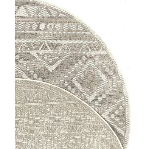 Tapis Calgary Tissé Plat Extérieur Design Moderne, Beige, 160 Cm Ronde