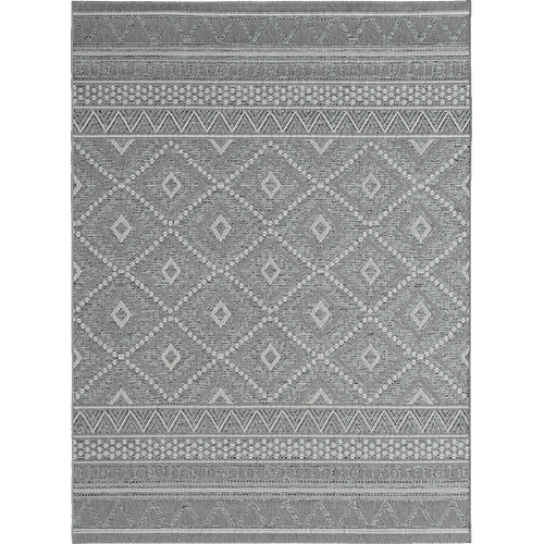 Tapis Calgary Tissé Plat Extérieur Design Moderne, Gris, 80x150 Cm