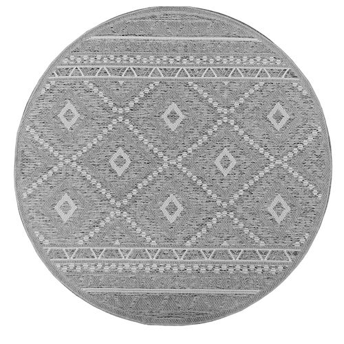 Tapis Calgary Tissé Plat Extérieur Design Moderne, Gris, 120 Cm Ronde