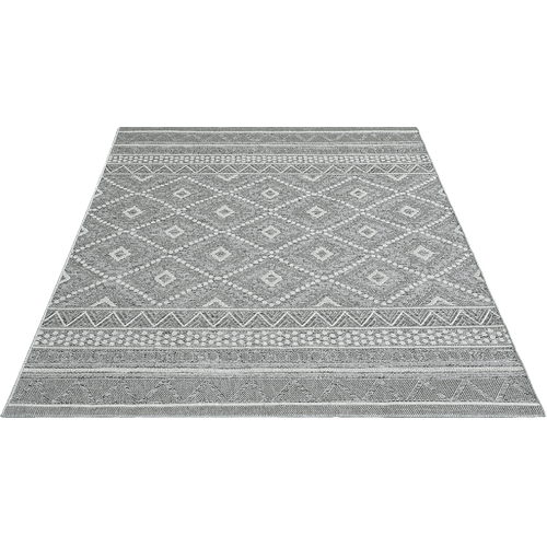 Tapis Calgary Tissé Plat Extérieur Design Moderne, Gris, 140x200 Cm