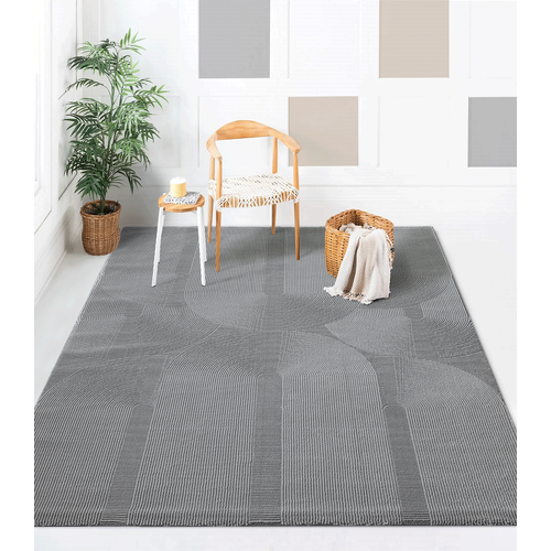 Tapis Lima Design Salon Moderne Art Curve, Gris, 120x170 Cm