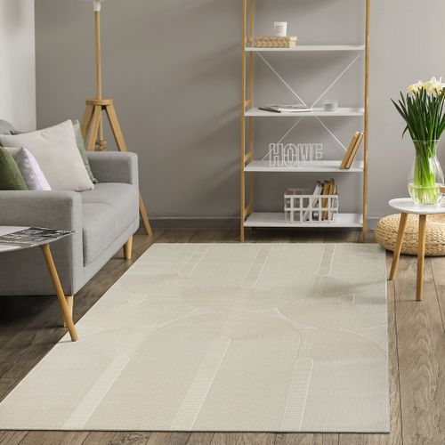 Tapis Lima Design Salon Moderne Art Curve, Beige Clair, 200x290 Cm