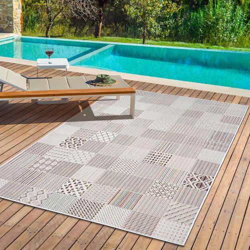 Tapis Lagos Extérieur Géométrique, Crème, 200x290 Cm