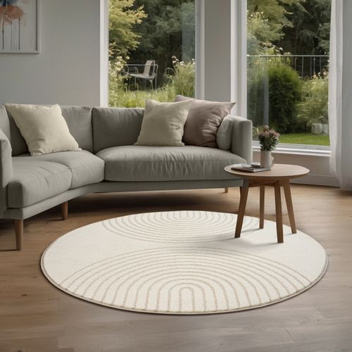Tapis Elisa Design Géométrique, Crème, 120 Cm Ronde