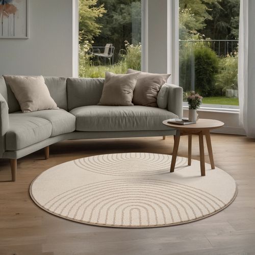 Tapis Elisa Design Géométrique, Beige, 120 Cm Ronde