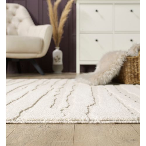 Tapis Everest Moderne Effet Haut-bas 3d - Crème - 80x300 Cm