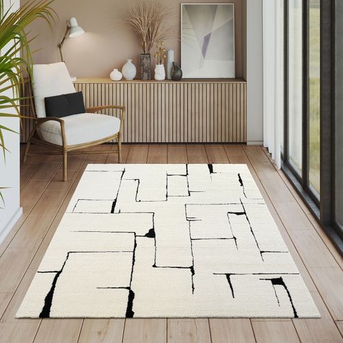 Tapis Everest Moderne Effet Haut-bas 3d - Crème - 80x150 Cm