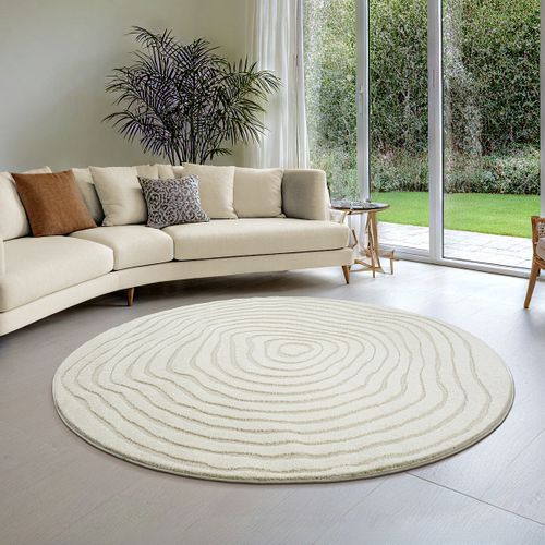 Tapis Everest Moderne Effet Haut-bas 3d - Crème - 120 Cm Ronde