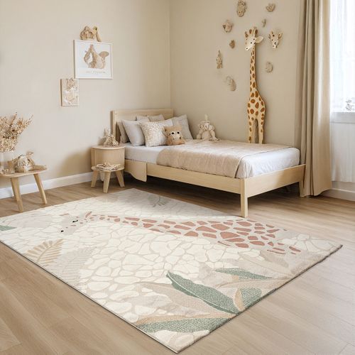 Tapis Jungle Kids Chambre Enfant 3d Résistant - Crème - 80x150 Cm