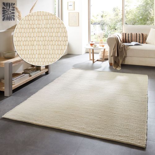 Tapis En Laine Réversible Alm-glück 70x130 Cm - Beige