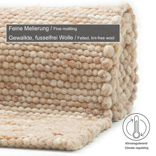 Tapis Réversible En Laine Alpen 90x160 Cm - Beige Foncé