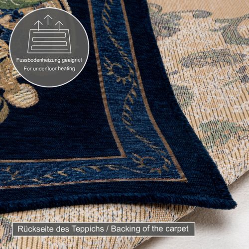 Tapis Floral Tissé Plat Flomi 80x150 Cm - Bleu