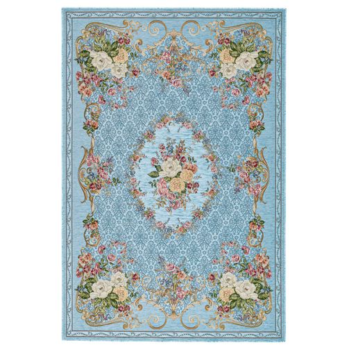 Tapis Floral Tissé Plat Flomi 60x90 Cm - Turquoise