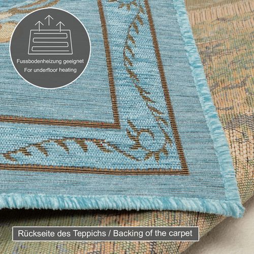 Tapis Floral Tissé Plat Flomi 60x90 Cm - Turquoise
