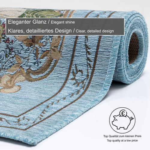 Tapis Floral Tissé Plat Flomi 60x90 Cm - Turquoise