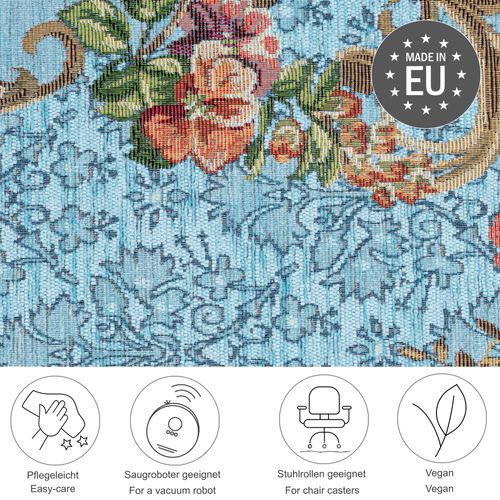 Tapis Floral Tissé Plat Flomi 80x150 Cm - Turquoise