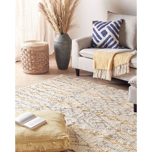 Tapis En Coton 160 X 230 Cm Beige Et Jaune Kadapa