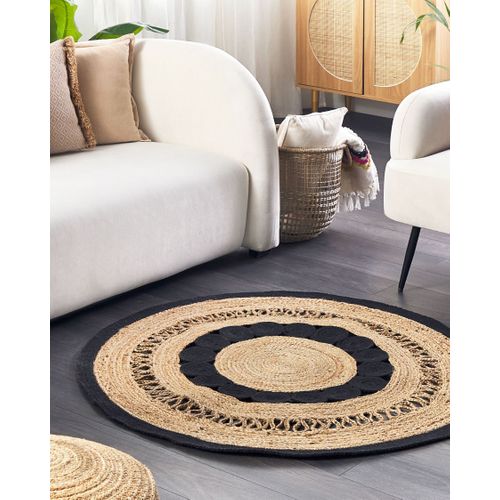 Tapis Rond En Jute D 120 Cm Beige Et Noir Yozgat