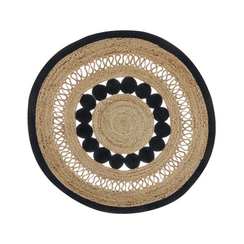 Tapis Rond En Jute D 120 Cm Beige Et Noir Yozgat