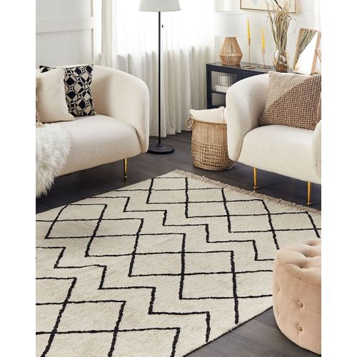 Tapis En Coton 160 X 230 Cm Beige Et Noir Eldes